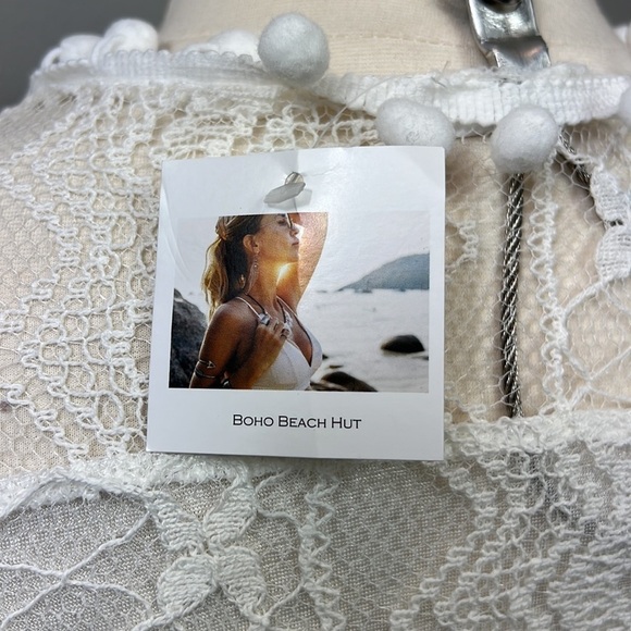 NWT Boho Beach Hut Coverup White Lace Pom Small - Picture 4 of 7